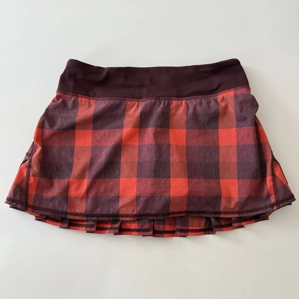 Lululemon Pace Setter Skirt Yama Check Plaid Size 4 Red Pleated Tennis Skort